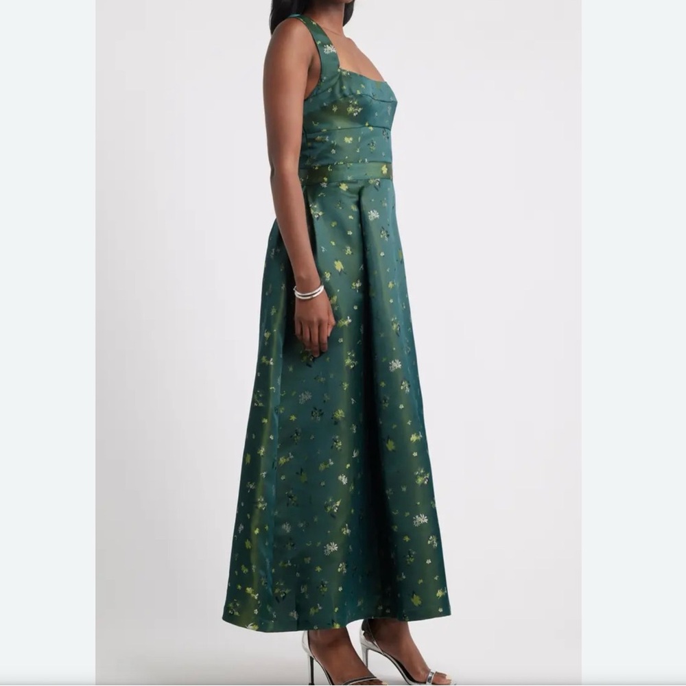 Chelsea28 Green Floral Satin Maxi Dress